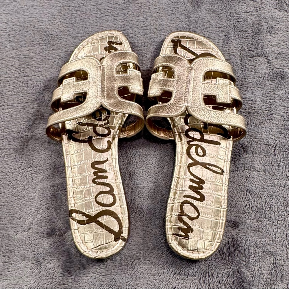 Sam Edelman Metallic Gold Slide Sandals - Picture 3 of 6